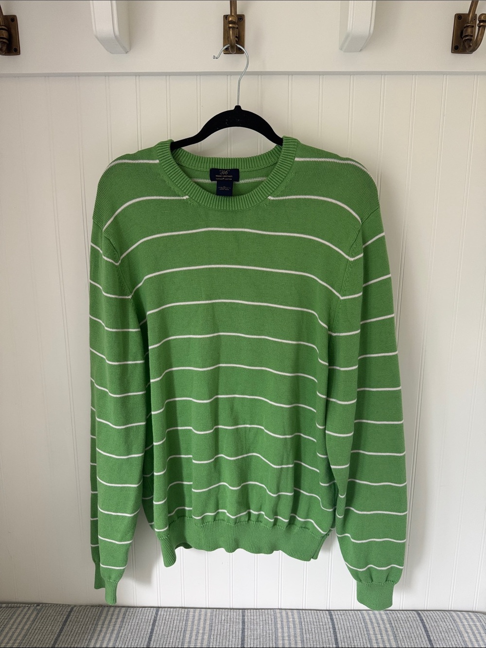 Like New Brooks Brothers 100% cotton Green Stripe Crewneck Sweater size XL